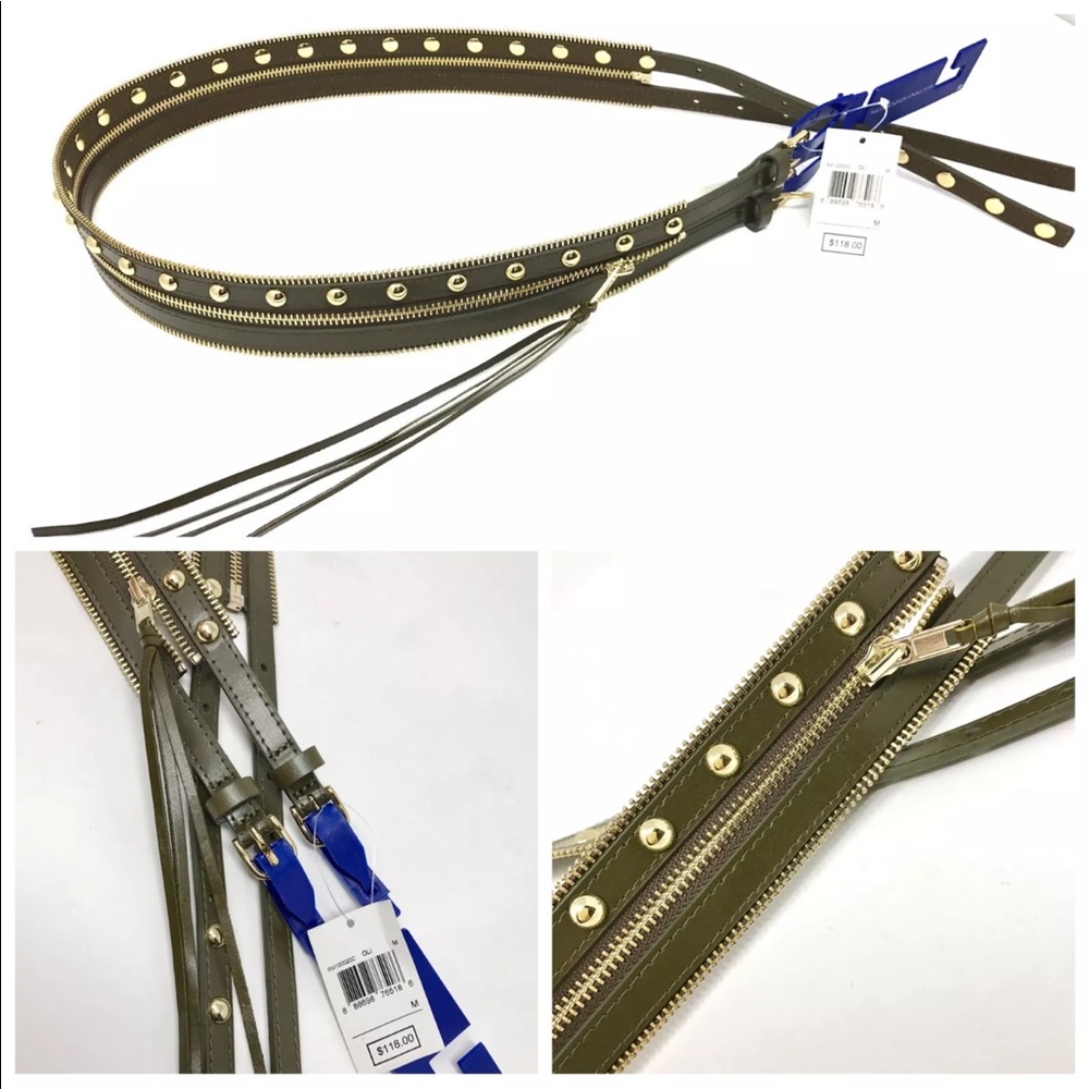 REBECCA MINKOFF BELT Zipper, Gold Studs, Tassel